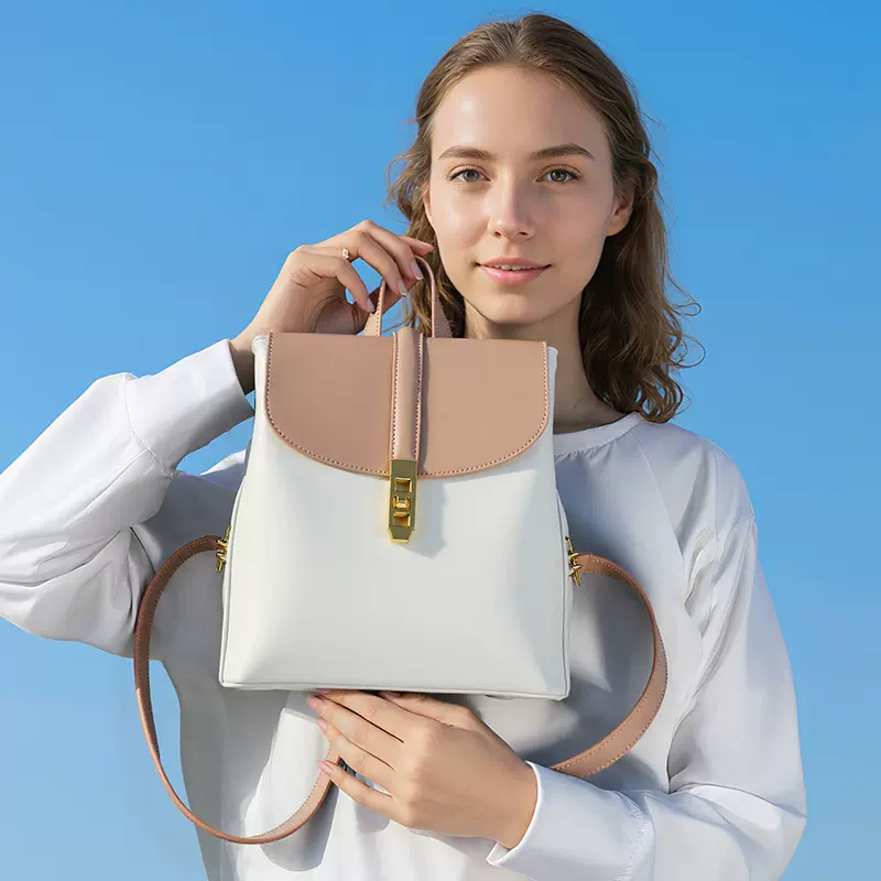 2025包包女包新款韩版时尚撞色双肩包小众设计优雅百搭通勤背包