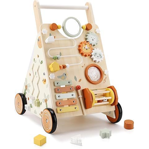Wooden Children's Toy Multifunctional Walking Cart with Brake and Anti-Rollover Features for Babies Learning to Walk Activity Center 61