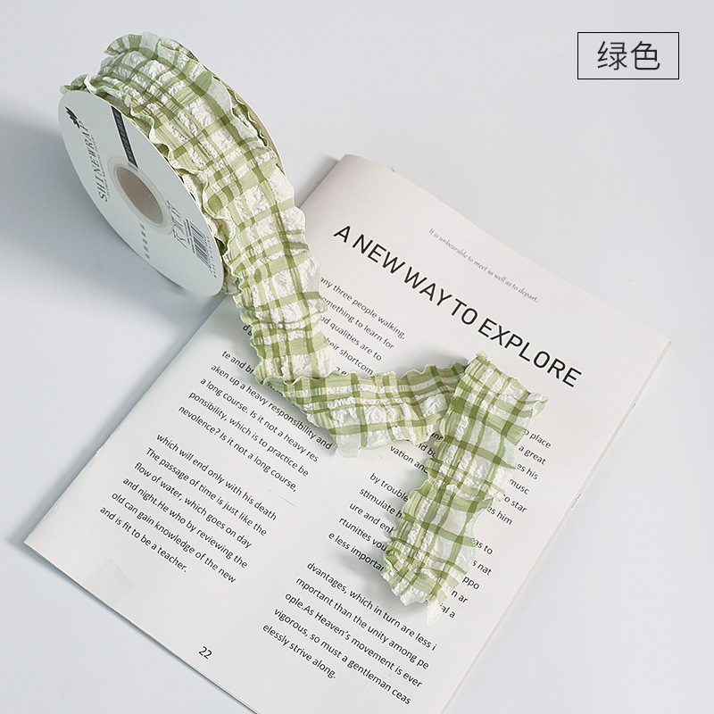 Cinta de embalaje floral plisada a cuadros para fiestas de flores, cinta de embalaje floral al por mayor de fábrica, lazo de encaje.