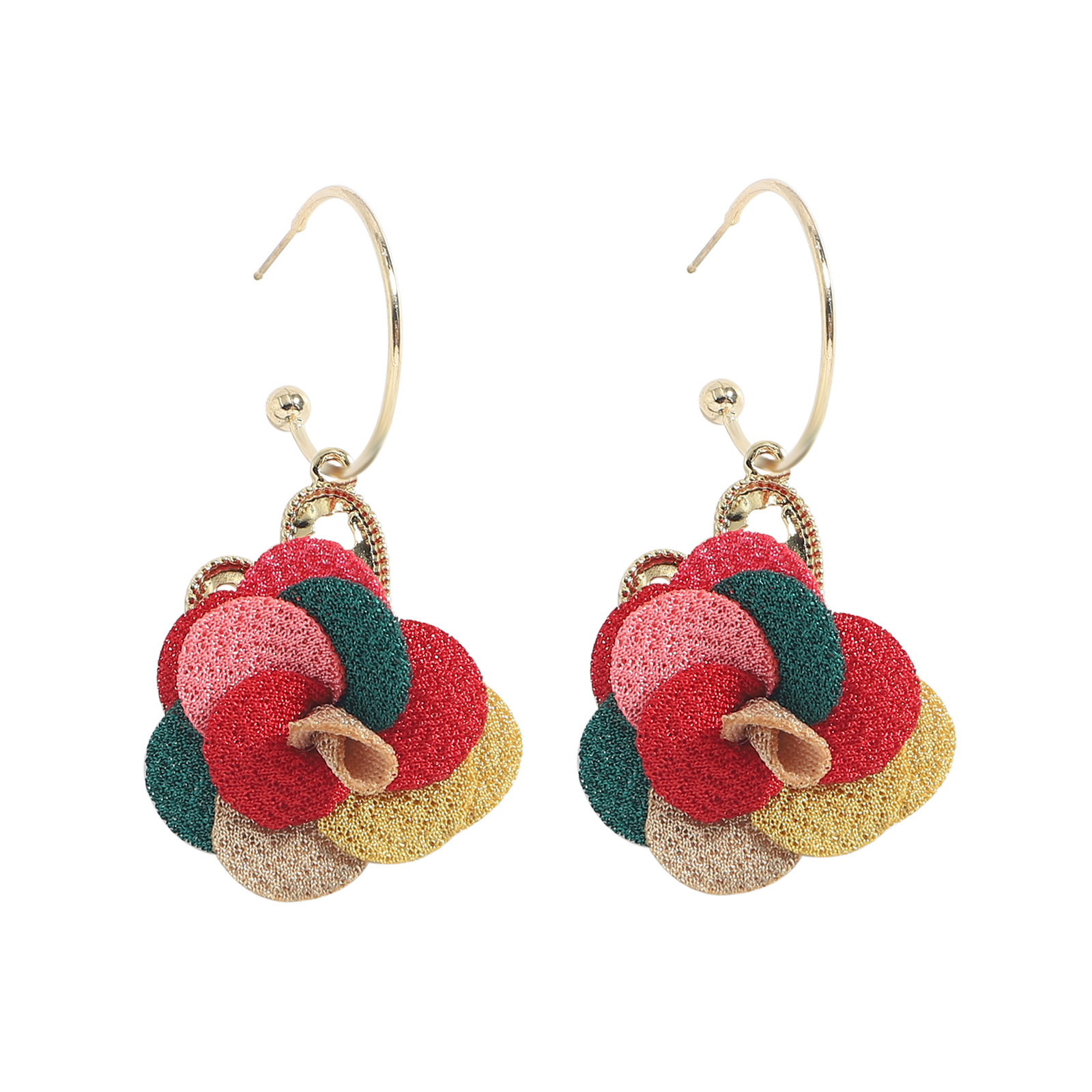 Nihaojewelry Jewelry Wholesale New Ethnic Style Fabric Flower Earrings display picture 8