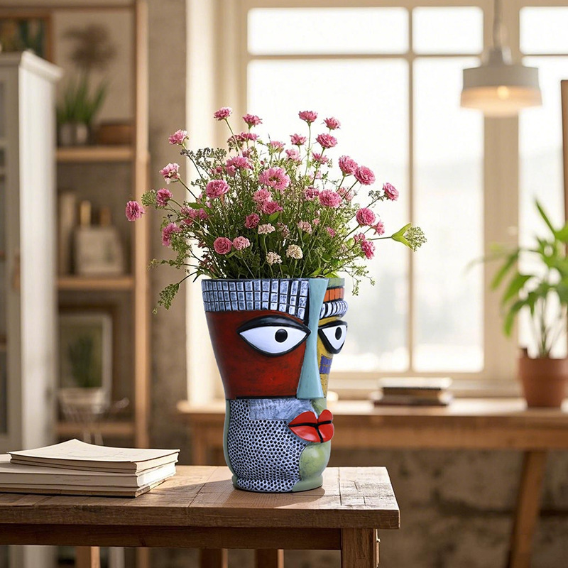  for Creative Human Face Abstract Face Colorful Flower Pot Home Desktop Balcony Courtyard Resin Potted Plant Ornaments