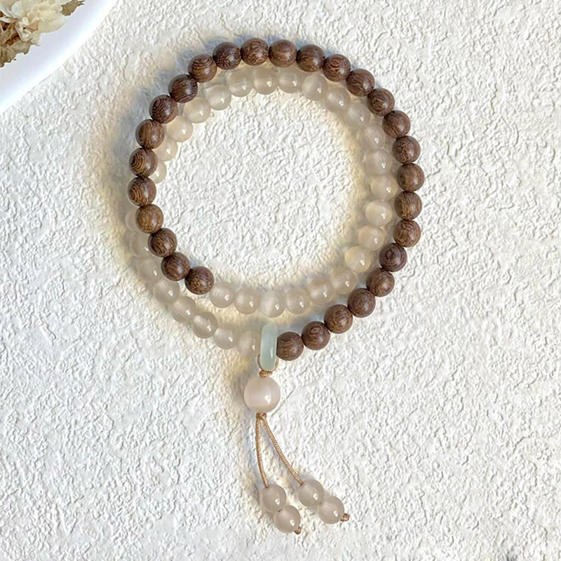 New Internet Celebrant Antique Style New Chinese Style Double Layer Wood Grain Beaded Bracelet Niche Literary Style Girlfriend Gift Jewelry
