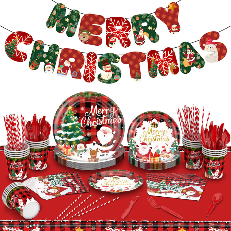 Cross-Border New Christmas Themed Party Decoration Supplies Disposable Paper Plates, Paper Cups, Paper Towels, and Tableware Set Cross-Border New Christmas Themed Party Decoration Supplies Disposable Paper Plates, Paper Cups, Paper Towels, and Tableware Set