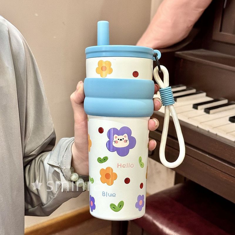 ストロー保温カップ大容量女性高颜値氷覇カップ316ステンレスシームレス車載カップコーヒーカップ|undefined
