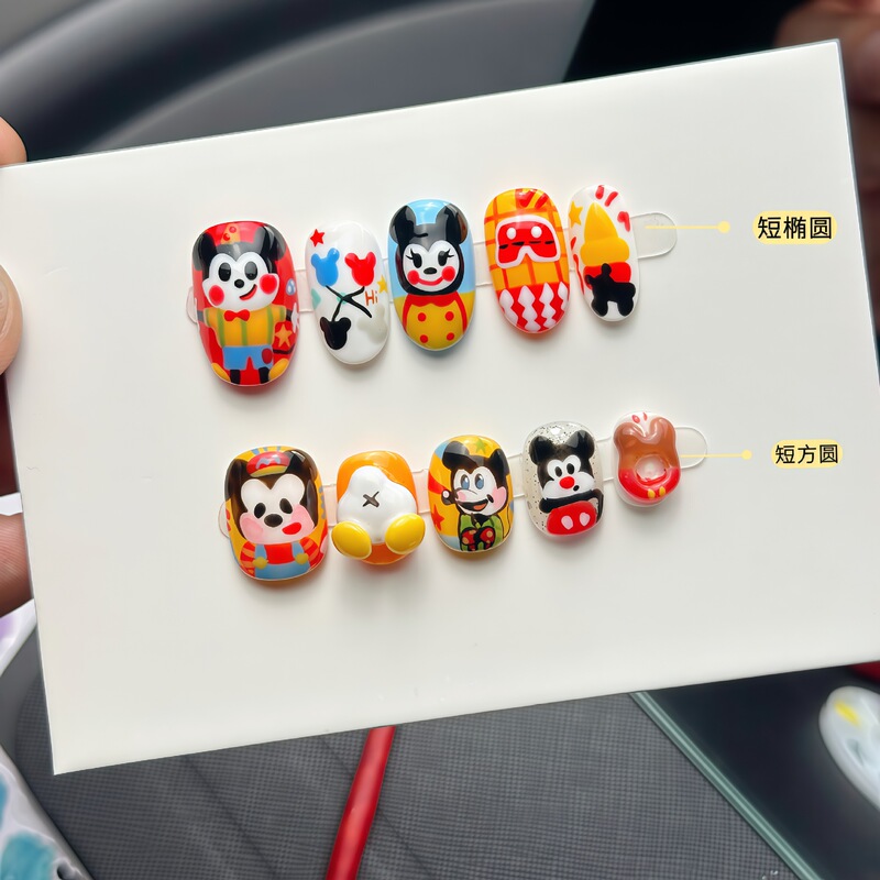 Popular Childhood Memory Mickey Mouse Handmade Wearable Nails Cute Three-Dimensional Mickey Family Series Cartoon Hand-Painted Nails