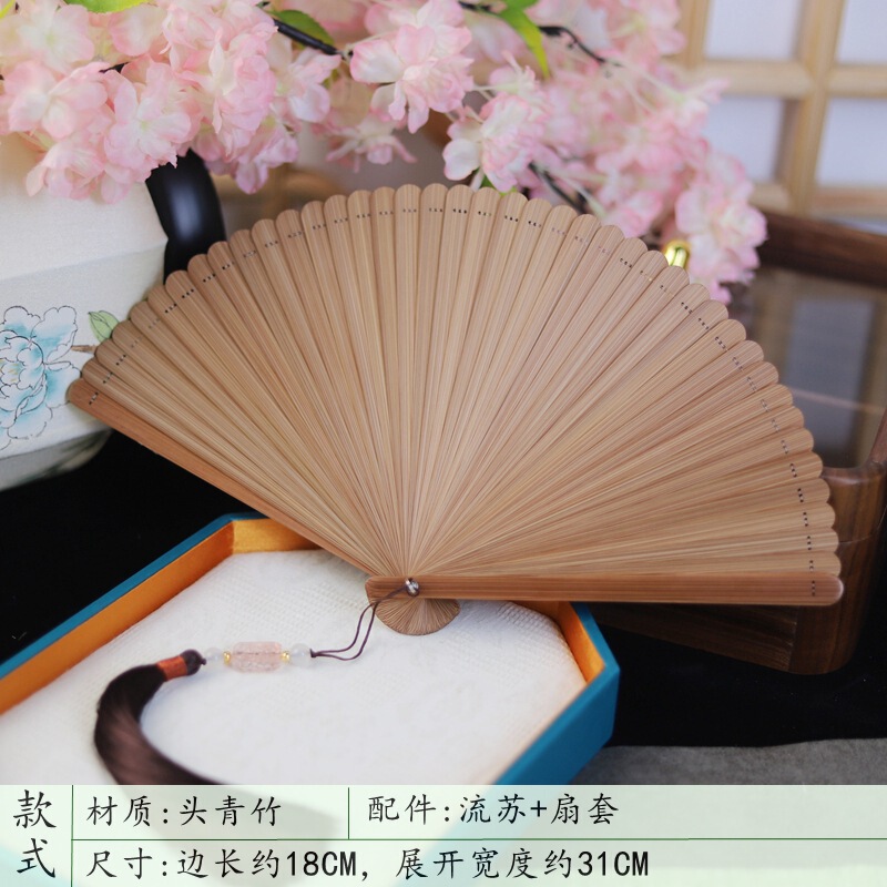 古风扇子纯色果绿色全竹小折扇女式随身夏季折叠复古汉服旗袍舞蹈|undefined