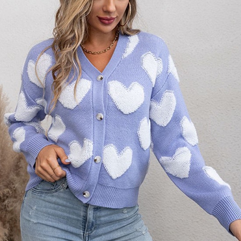 Comercio exterior transfronterizo de Europa y los Estados Unidos Amazon otoño y invierno nueva camiseta de punto de damas de hebilla única flojo suéter de amor chaqueta image 7