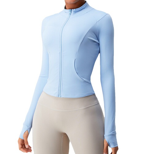Spring New European and American Collar Yoga Jacket for Women, Zipper Slimming Long-Sleeve Yoga Top, Fitness Clothing