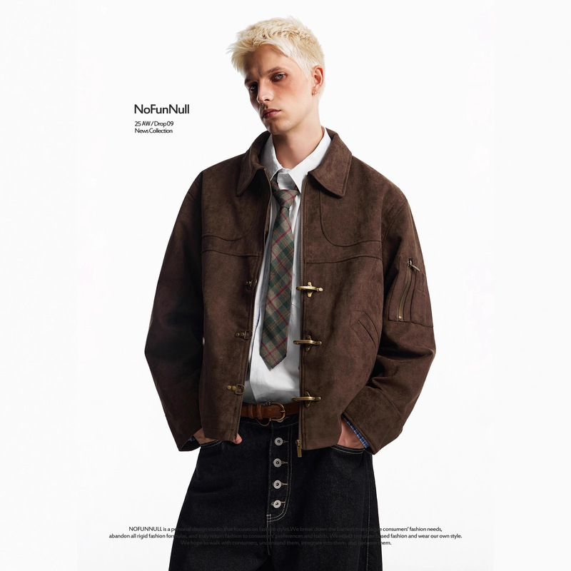 Spring New Style Melard Washed Leather Jacket for Men, Pu Leather American Retro Trendy Biker Couple's Turn-Down Collar Jacket