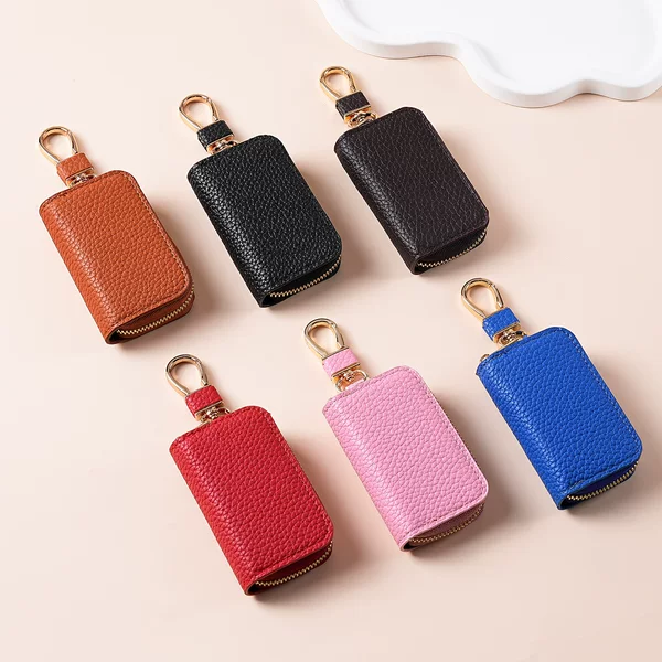Cross-border Fashion Litchi Pattern Car Key Bag Universal Model Men's and Women's Storage Key Leather Case Mini Storage Key Bag