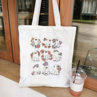 Cross -border hot -selling season BOO graphics handbag women's casual canvas shoulder bag cute Halloween