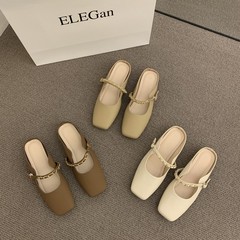 フランス式の優しい半スリッパのフラット春の夏の浅いカードチェーンの気質のメアリー珍靴の包頭の夜の靴