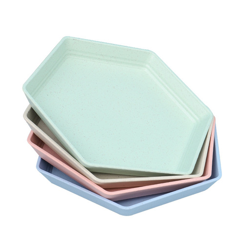 Wholesale wheat straw hexagonal boneless dessert plate home creative fruit plate dessert plate dinner plate snack plate from the manufacturer
