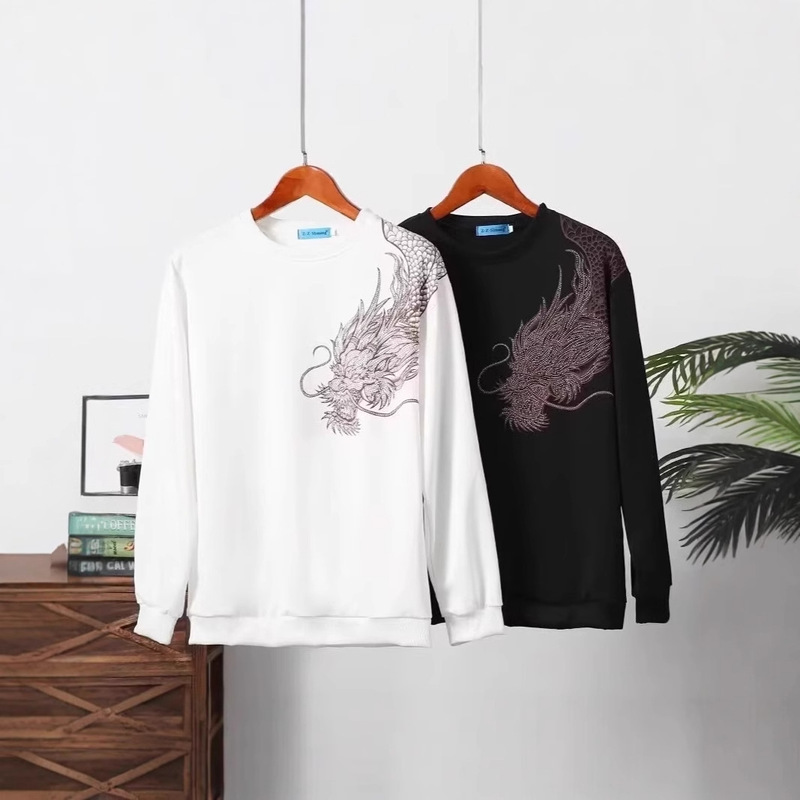 2025 Foreign Trade New Autumn Printed Shoulder Dragon Sweat Men's Wear Teenager Round Neck Long Sleeve Outro Sweat Fashionable and Handsome