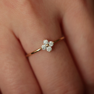 S925 Silver Plated 18K Gold Four-leaf Clover Zircon Fine Ring Women's Niche Design Sense Advanced Sense Temperament Fashion All-match
