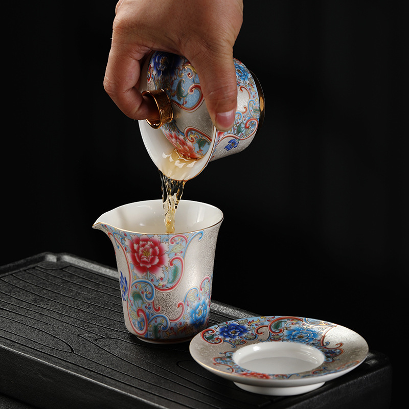 Handmade Silver Tea Set Luxury High-end Exquisite Gift Box Tea Set Gift Enamel Color Gongfu Tea New Version