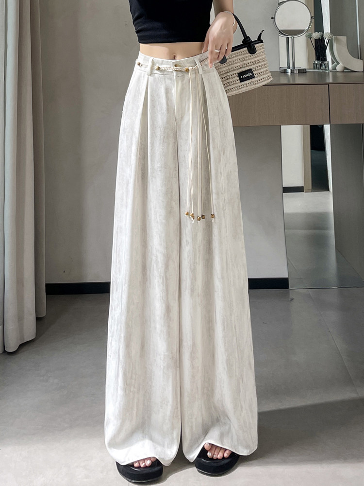 Quần culottes nữ ống rộng cạp cao chất liệu lụa mát mẻ, phong cách dáng suông dài chạm đất — Màu đen thông thường