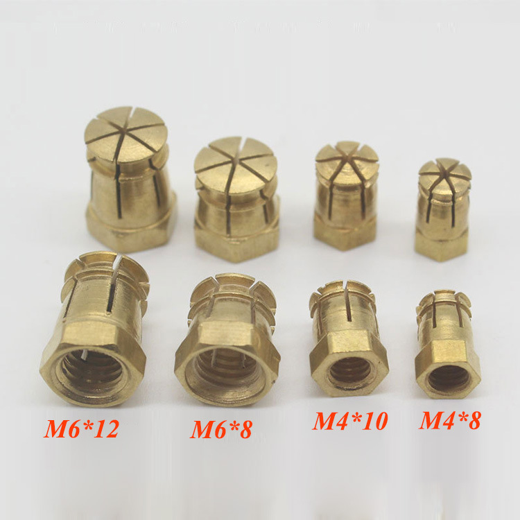 Tuerca de cobre expandida de fábrica M4 muebles hexagonales piezas de conexión cuatro en uno tuerca incrustada bisagra piezas incrustadas de cobre