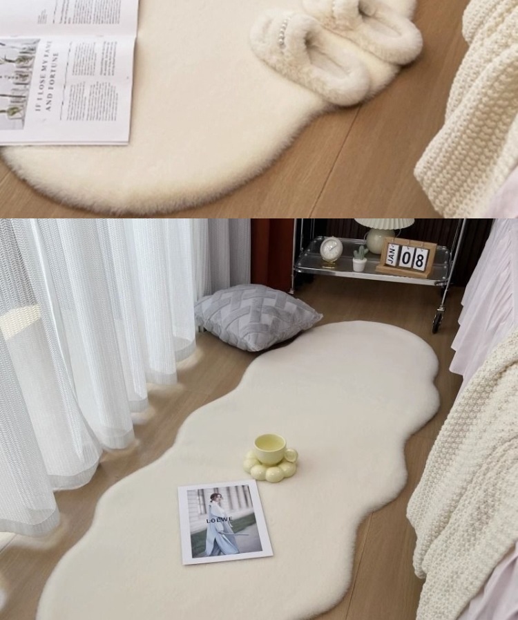 White Rabbit Fur Cloud Carpet for Girls' Bedroom Bedside, Living Room Mirror Area Rug, Dressing Room Bay Window Mat