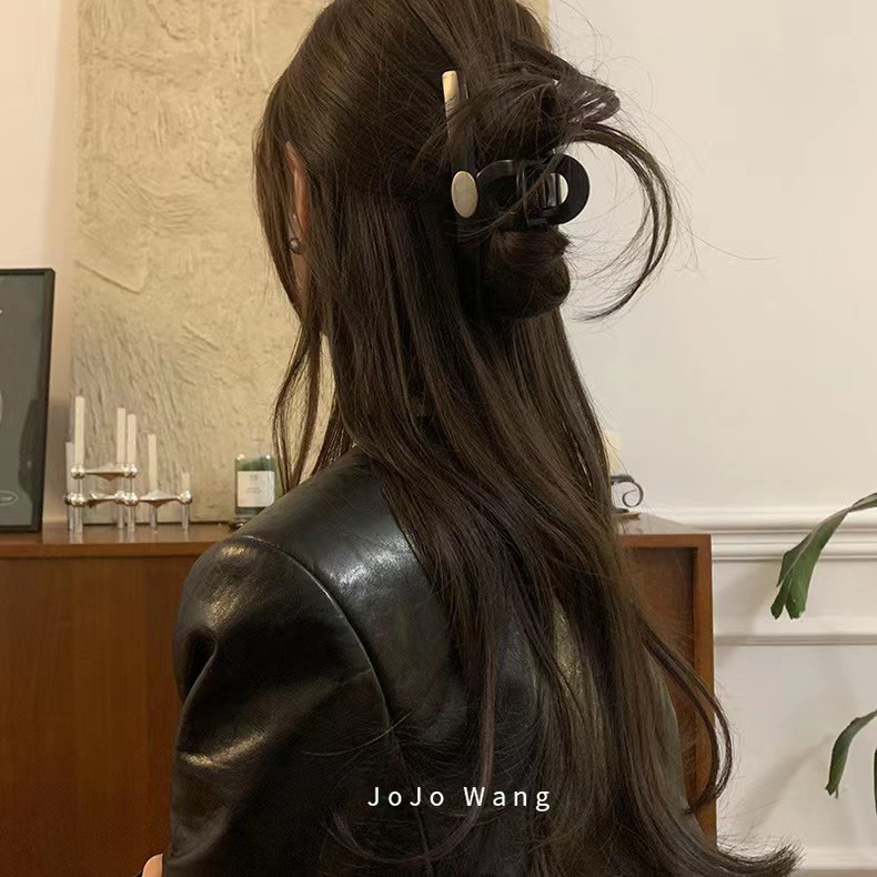 Modische Große Haarspange In Schwarz Und Silber Für Das Haar_voghion.com