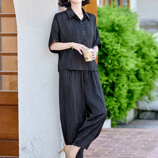 Middle-Aged and Elderly Women's Clothing, Mother's Clothing, Large Size, Slimming, Fashionable, Casual, Summer, Loose, Foreign Style, Versatile Age-Reducing Suit