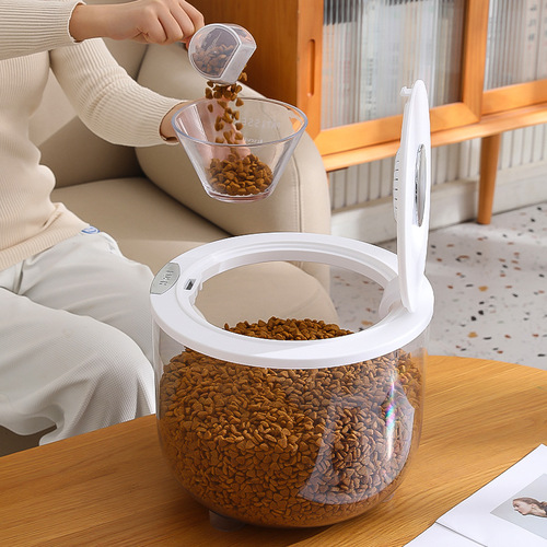 Transparent household pet food storage barrels, moisture-proof sealed cat food and dog food storage barrels, cat food storage jars wholesale