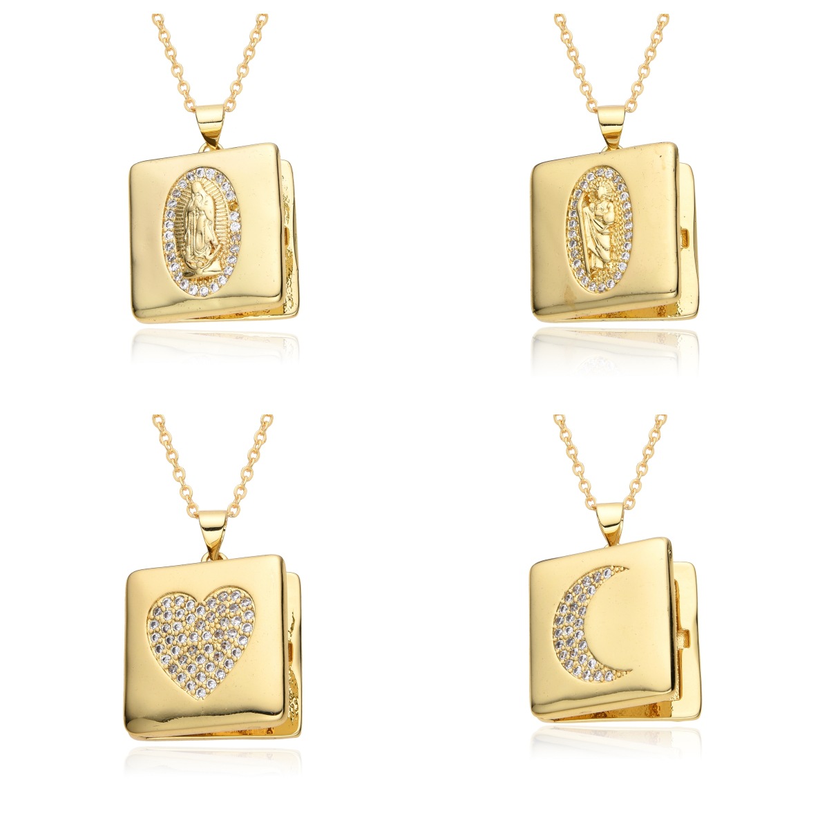 15g Weight Zircon Inlay Material Pendant Necklace Classification cable chain Chain Type Copper Retro Star Moon Heart Shape Plating Inlay Zircon Pendant Necklace