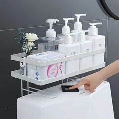 トイレ便器棚シングル二重防湿穴なしトイレ多機能収納棚浴室フック付き
