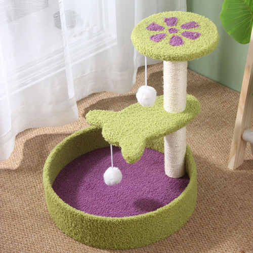 Manufacturer wholesale new three-layer petal jumping platform cat climbing frame cartoon cat column sisal drop ball cat toy cat scratching post