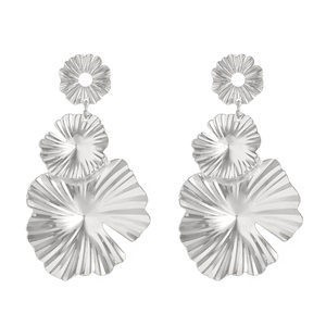 Pendientes plegables metálicos brillantes de diseño de moda transfronterizo, accesorios para las orejas para mujer, joyería retro geométrica con forma de pétalo.