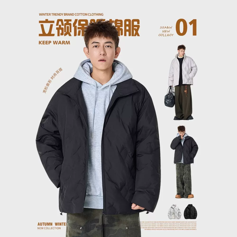 IZEXX潮牌冬季防寒保暖加厚棉衣男女立领面包服夹克棉服棉袄外套