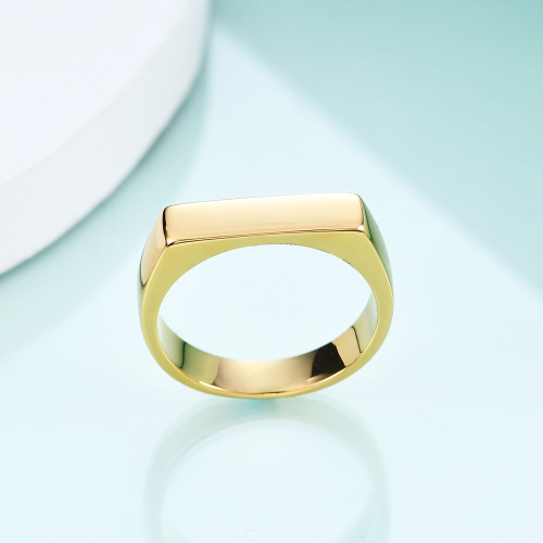 Korean version of ins new internet celebrity same style fashionable simple versatile temperament small long 18K gold flat stainless steel ring