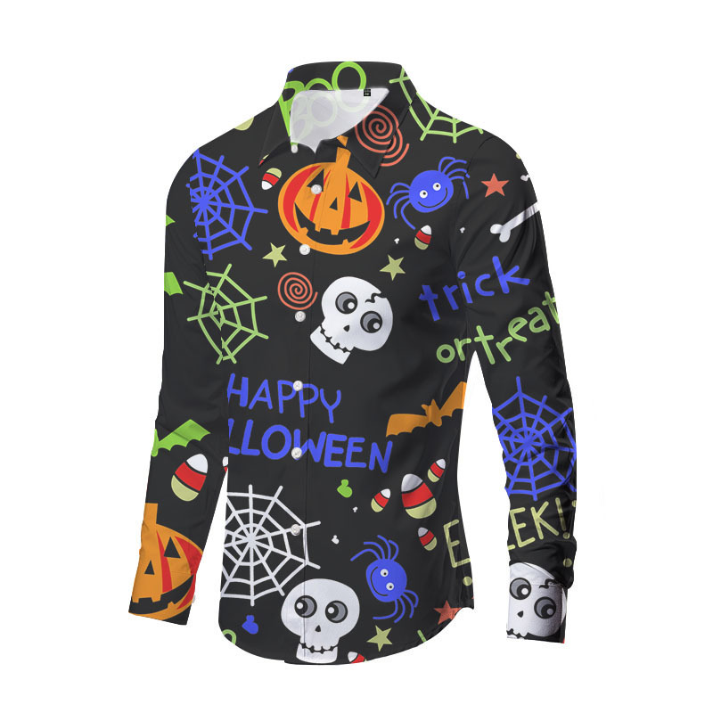 Europa y América nueva transfronteriza más TAMAÑO DE Halloween impreso de horror de los hombres delgados de moda impreso camisa de manga larga top