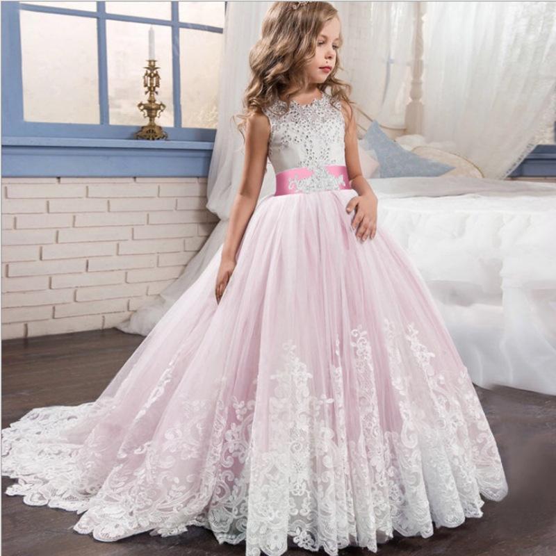 Amazon comercio exterior de los niños vestido nuevo vestido de novia de las niñas mullido princesa vestido de encaje flor chica vestido de pasarela