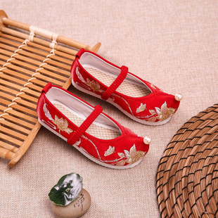 New Style Children's Traditional Chinese Cloth Shoes for Girls, Embroidered Shoes with Ethnic Style, Princess Student Costume Hanfu Performance Dance Shoes