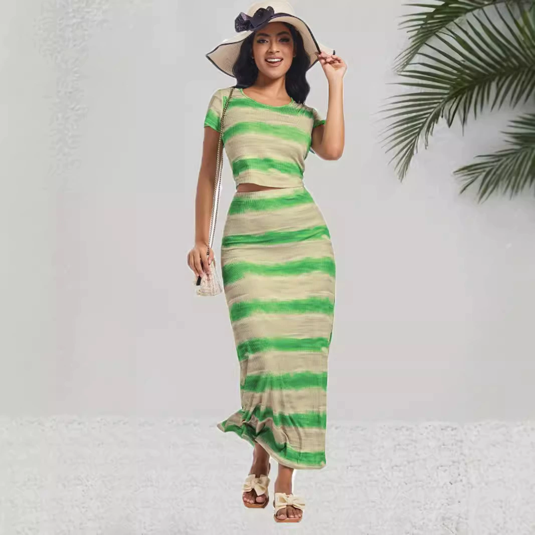 001 Элегантная и модная дикая праздничная повседневная рубашка с короткими рукавами, тонкая юбка, юбка