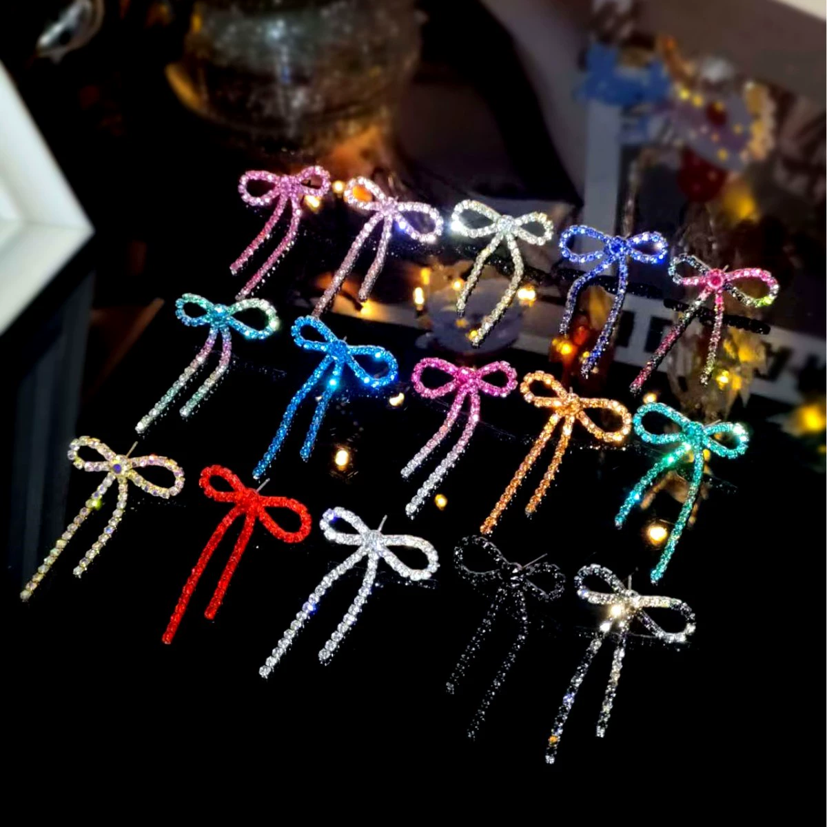 Серьги DINGKA бант с rhinestone, медь с серебряным покрытием, 4.4×2.7 см, 7.3 г