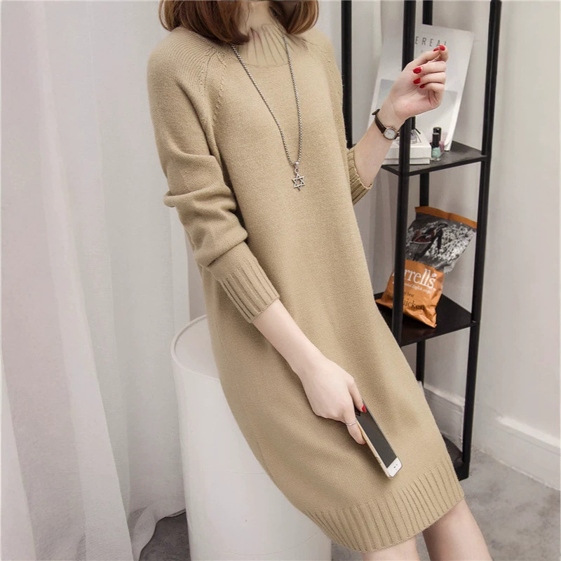 2026 Autumn/Winter New Half-Turtleneck Pullover Sweater for Women, Loose Mid-Length Knitted Dress Trend 2026 Autumn/Winter New Half-Turtleneck Pullover Sweater for Women, Loose Mid-Length Knitted Dress Trend