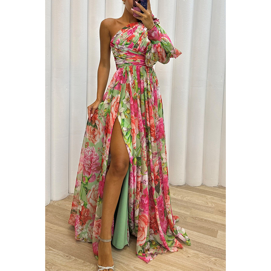 Abbigliamento donna autunno e inverno festa nuovo casual spacco vestito INS largo multicolore vestito con spalle oblique_voghion.com