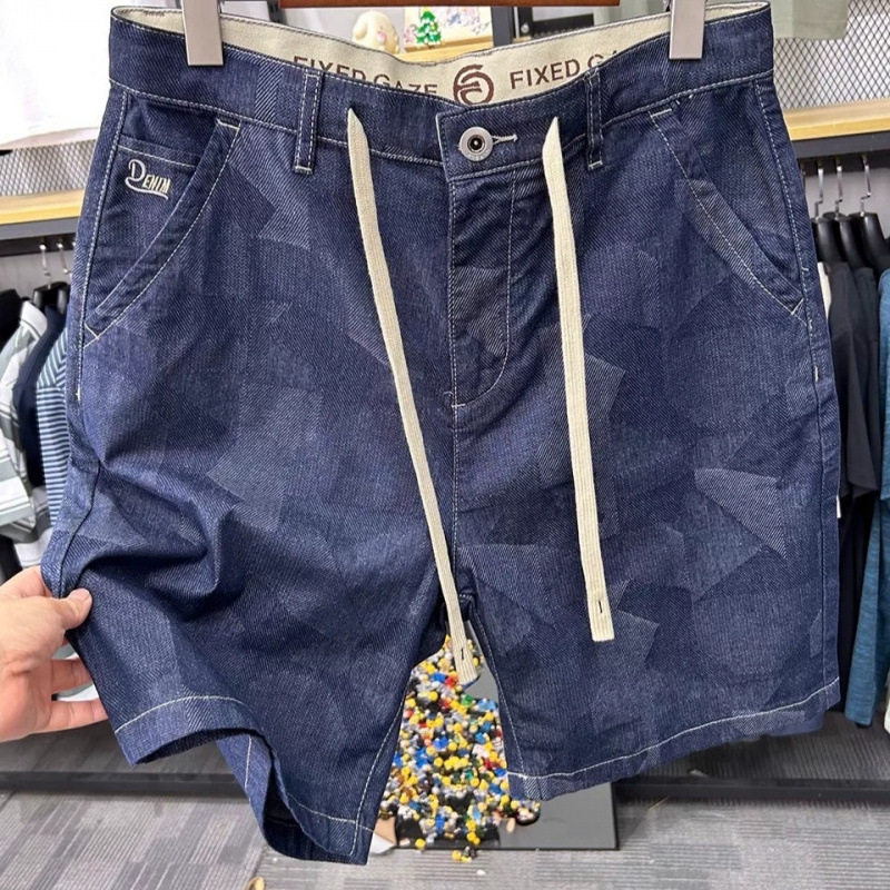Summer Casual Drawstring Men's Denim Thin Shorts Loose Five-Point Pants Straight Mid-Length Trendy Versatile