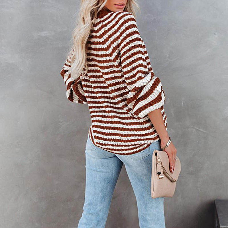 loose single-breasted V-neck striped sweater nihaostyles clothing wholesale NSZH81606