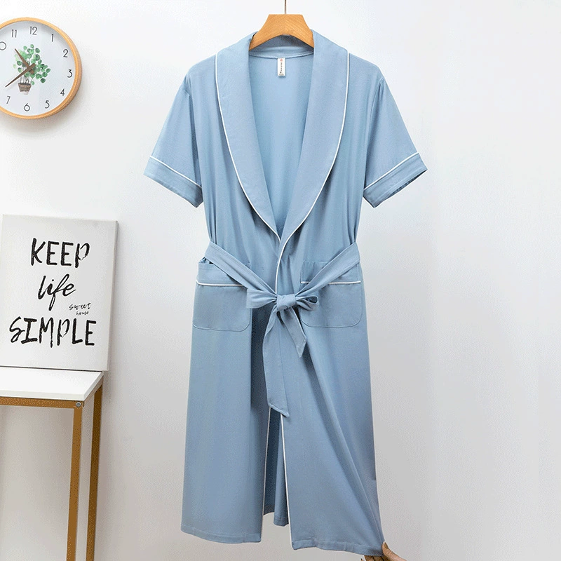 Summer thin silk bathrobe, long pijama, with short sleeve, plus size