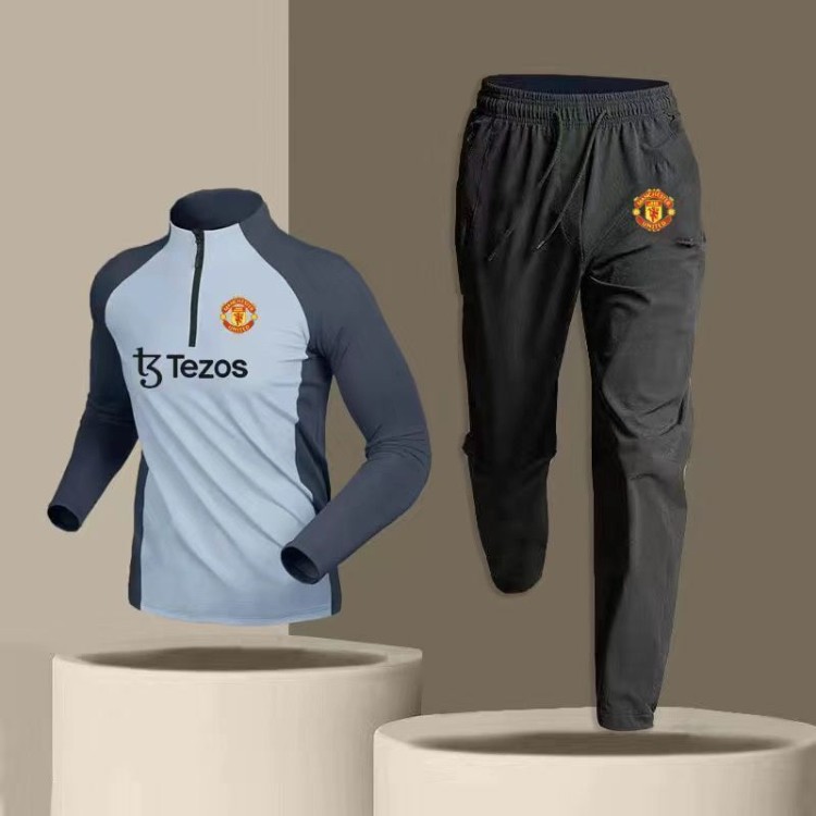 2324 juego de entrenamiento de fútbol masculino primavera y otoño rápido seco deporte de carrera dos piezas juego de cuello medio cremallera pantalones de manga larga
