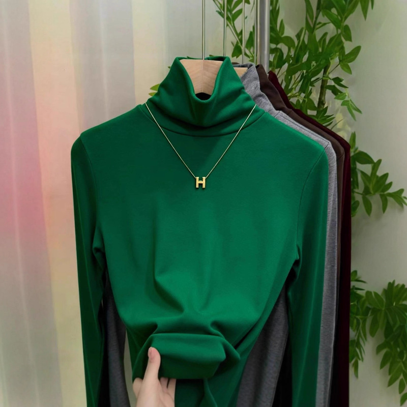 [High Quality] Autumn and Winter Versatile Double-Sided Australian Velvet Pile Collar Bottoming Shirt for Women, Slim Fit and High Collar Length