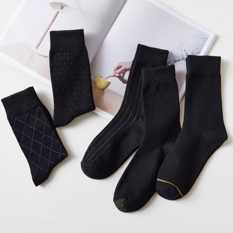 Men's Light Luxury Business Socks for Spring and Autumn Seasons, Formal Mid-Calf Socks, High-End Black Mid-Calf Socks, European Style