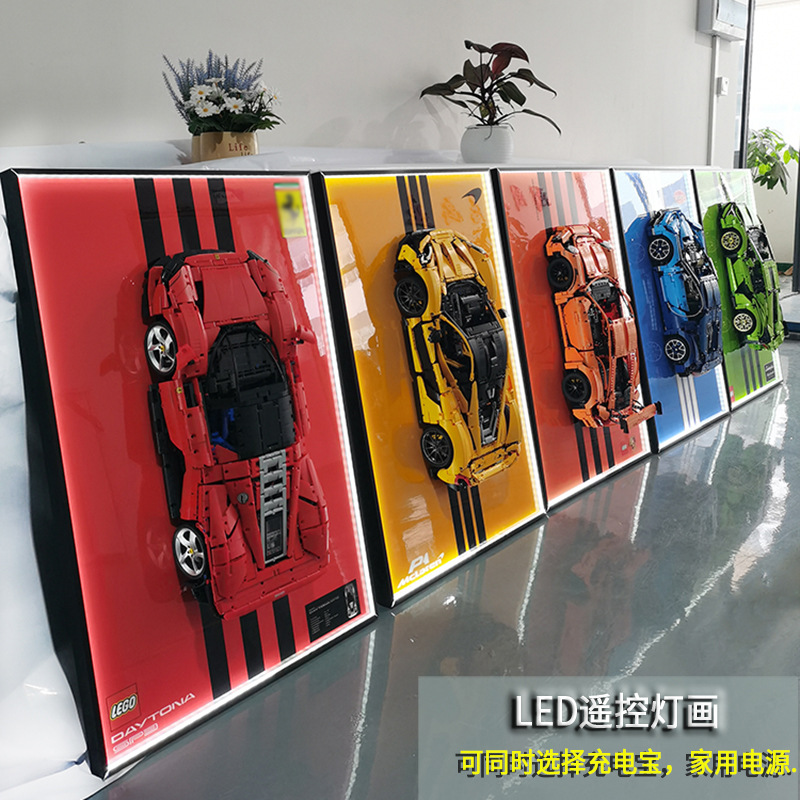 Cuadro decorativo para sala de estar, cuadro de carreras de coches deportivos, para montar en la pared, recibidor, dormitorio, marco de fotos de alta gama, pintura LED tridimensional con bloques de construcción