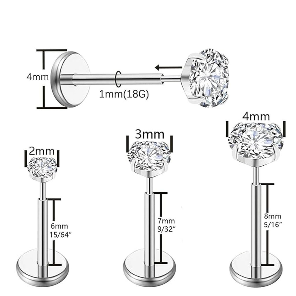 Titanium Nose Stud With Zirconia Internal Thread Pin Earring_voghion.com