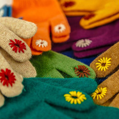 韓版小雛菊ins博主同款秋冬分指可愛針織毛線漏指可觸屏手套保暖