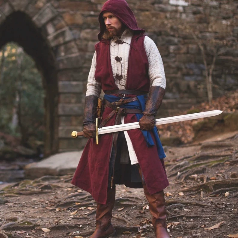 Открытая верхняя одежда-льняная средневековая верхняя одежда Открытая верхняя одежда с капюшоном Viking плащ