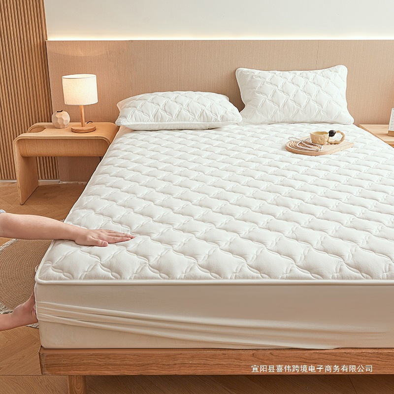 纯色夹棉纯棉色织水洗棉床笠全棉床罩床上用品床垫保护套南通家纺